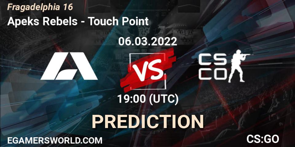 Apeks Rebels vs Touch Point: Match Prediction. 06.03.2022 at 19:25, Counter-Strike (CS2), Fragadelphia 16