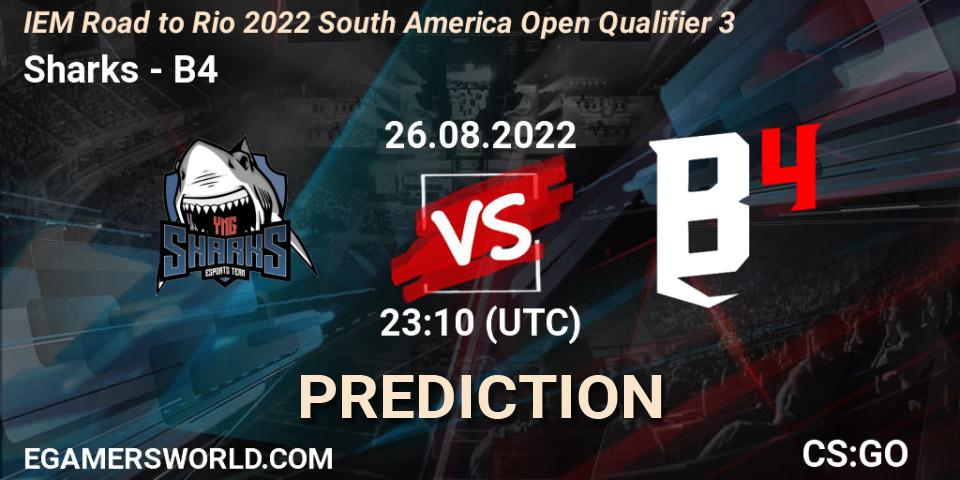 Sharks vs B4: Match Prediction. 26.08.2022 at 23:10, Counter-Strike (CS2), IEM Road to Rio 2022 South America Open Qualifier 3