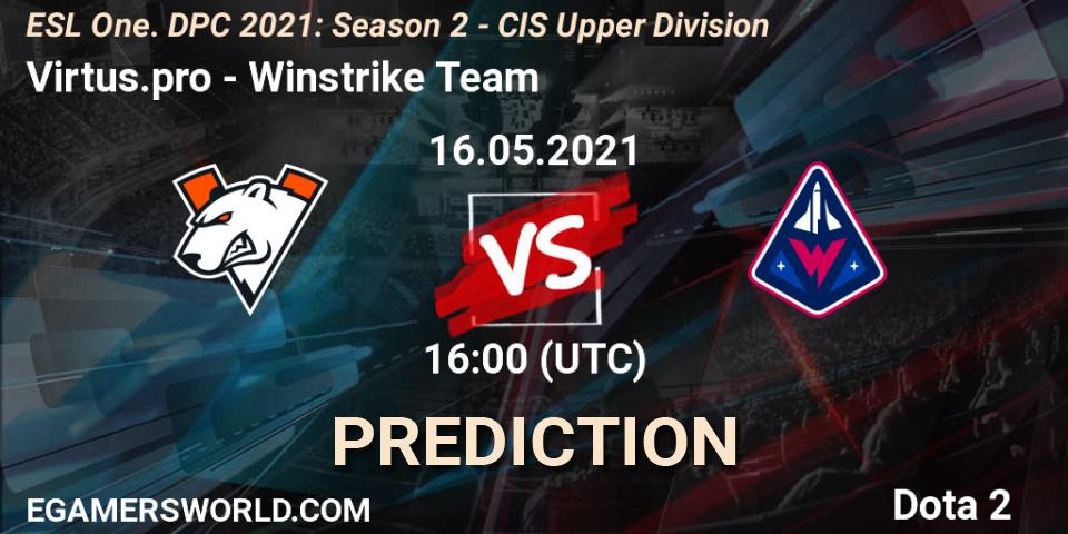 Virtus.pro vs Winstrike Team: Match Prediction. 16.05.2021 at 17:17, Dota 2, ESL One. DPC 2021: Season 2 - CIS Upper Division