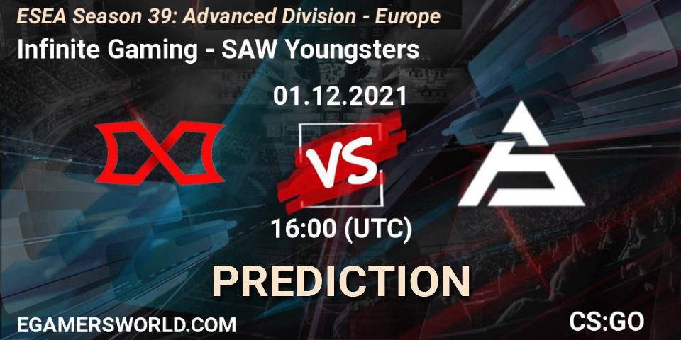 Infinite Gaming vs SAW Youngsters: Match Prediction. 01.12.2021 at 16:00, Counter-Strike (CS2), ESEA Season 39: Advanced Division - Europe