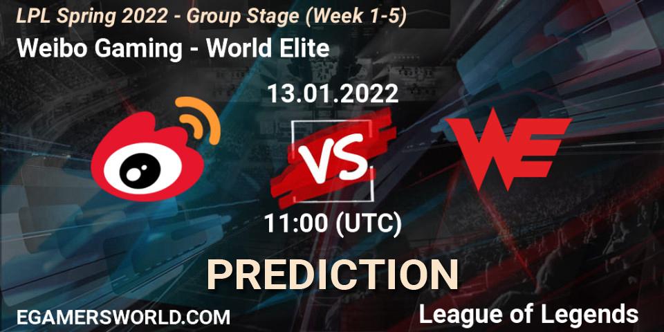 Weibo Gaming vs World Elite: Match Prediction. 13.01.22, LoL, LPL Spring 2022 - Group Stage (Week 1-5)