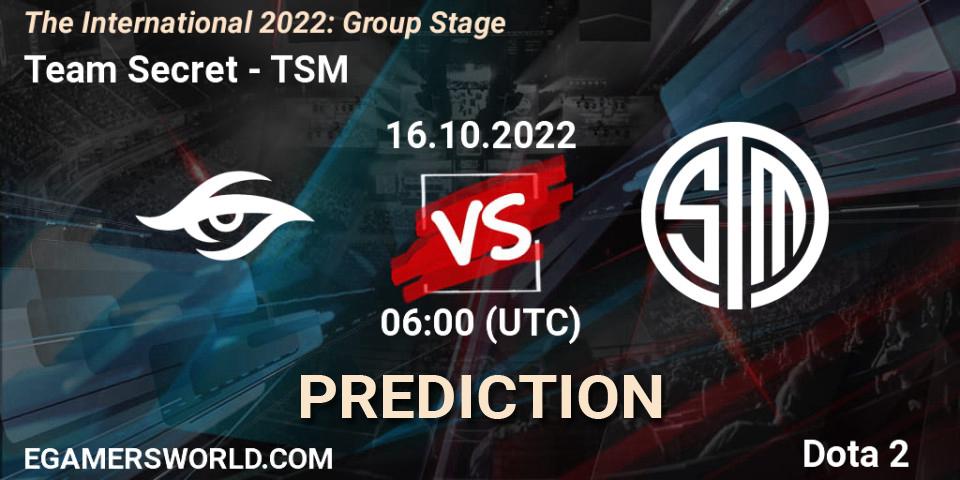 Team Secret vs TSM: Match Prediction. 16.10.22, Dota 2, The International 2022: Group Stage