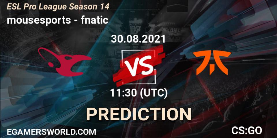 mousesports vs fnatic: Match Prediction. 30.08.2021 at 11:30, Counter-Strike (CS2), ESL Pro League Season 14