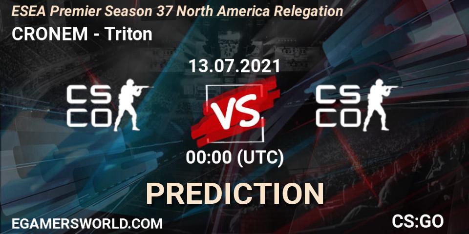 CRONEM vs Triton: Match Prediction. 13.07.2021 at 00:30, Counter-Strike (CS2), ESEA Premier Season 37 North America Relegation