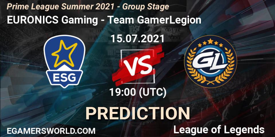 EURONICS Gaming vs Team GamerLegion: Match Prediction. 15.07.21, LoL, Prime League Summer 2021 - Group Stage