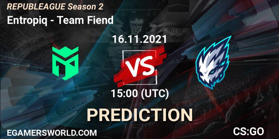 Entropiq vs Team Fiend: Match Prediction. 16.11.2021 at 20:05, Counter-Strike (CS2), REPUBLEAGUE Season 2