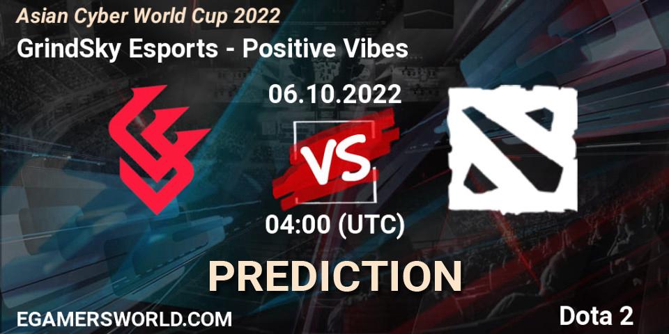GrindSky Esports vs Positive Vibes: Match Prediction. 06.10.2022 at 04:06, Dota 2, Asian Cyber World Cup 2022