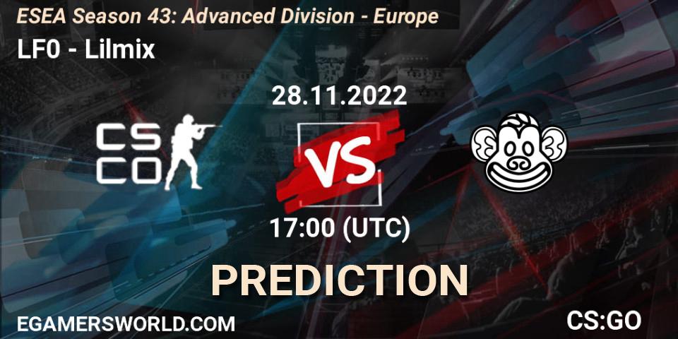 LF0 vs Lilmix: Match Prediction. 28.11.2022 at 17:00, Counter-Strike (CS2), ESEA Season 43: Advanced Division - Europe