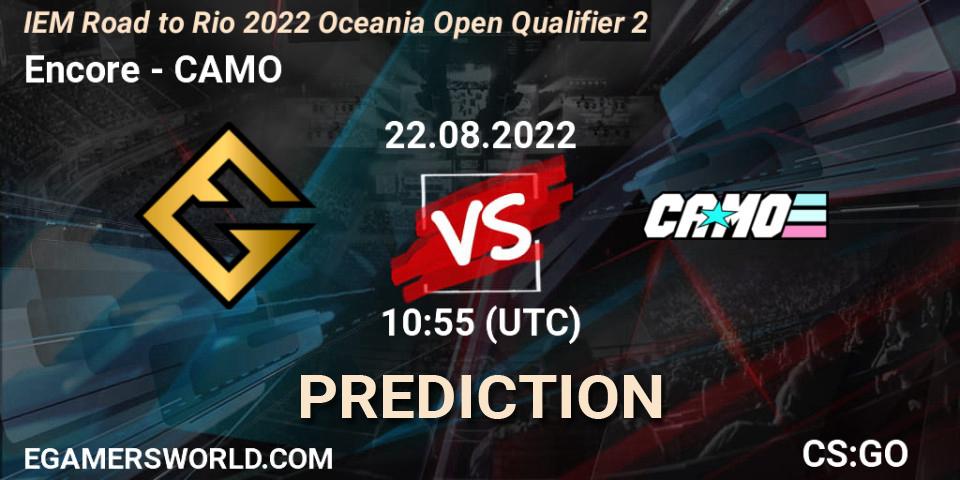 Encore vs CAMO: Match Prediction. 22.08.2022 at 10:55, Counter-Strike (CS2), IEM Road to Rio 2022 Oceania Open Qualifier 2