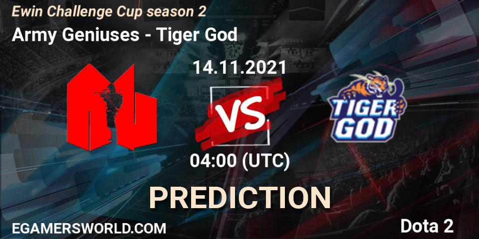 Army Geniuses vs Tiger God: Match Prediction. 14.11.2021 at 04:13, Dota 2, Ewin Challenge Cup season 2