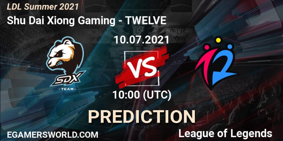 Shu Dai Xiong Gaming vs TWELVE: Match Prediction. 10.07.2021 at 11:00, LoL, LDL Summer 2021