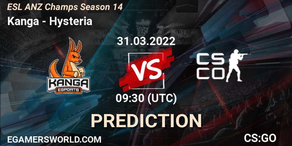 Kanga vs Hysteria: Match Prediction. 31.03.2022 at 09:30, Counter-Strike (CS2), ESL ANZ Champs Season 14