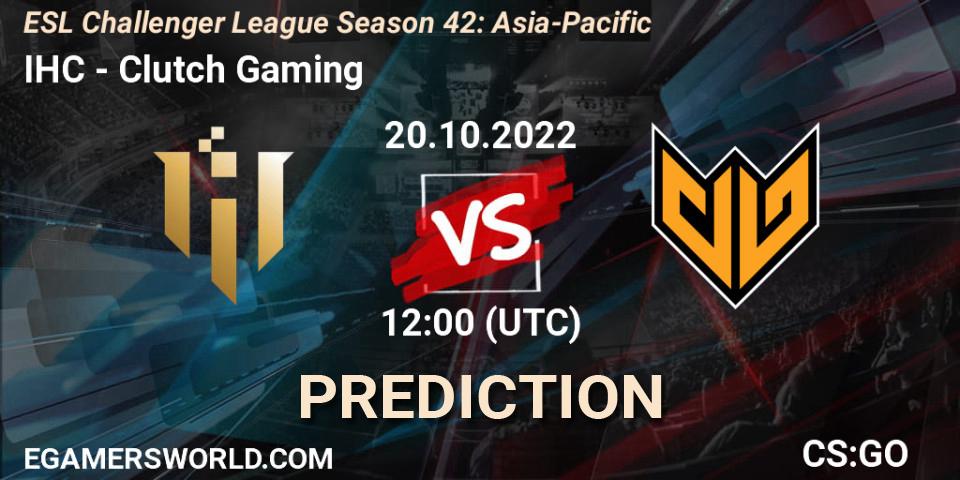 IHC vs Clutch Gaming: Match Prediction. 20.10.2022 at 12:00, Counter-Strike (CS2), ESL Challenger League Season 42: Asia-Pacific