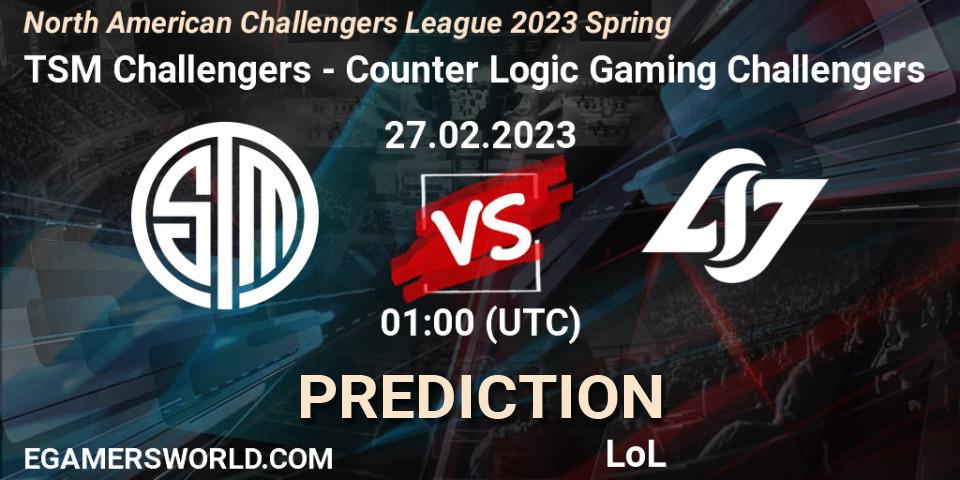 TSM Challengers vs Counter Logic Gaming Challengers: Match Prediction. 27.02.23, LoL, NACL 2023 Spring - Group Stage