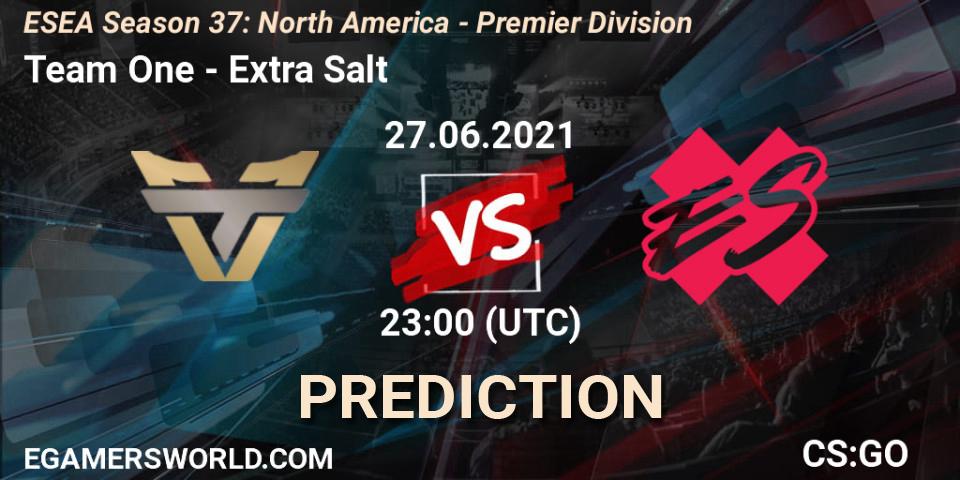 Team One vs Extra Salt: Match Prediction. 27.06.2021 at 23:00, Counter-Strike (CS2), ESEA Season 37: North America - Premier Division