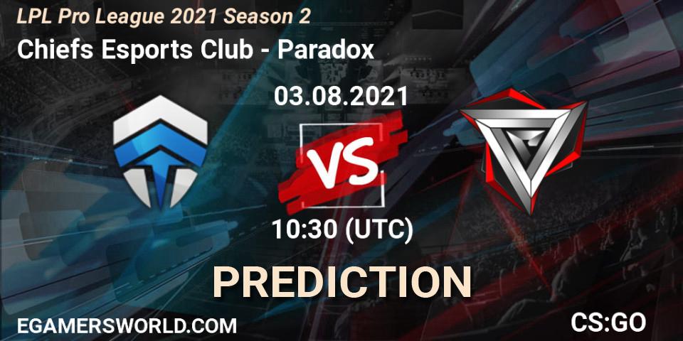 Chiefs Esports Club vs Paradox: Match Prediction. 03.08.21, CS2 (CS:GO), LPL Pro League 2021 Season 2