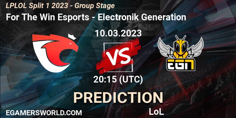 For The Win Esports vs Electronik Generation: Match Prediction. 10.03.2023 at 20:15, LoL, LPLOL Split 1 2023 - Group Stage