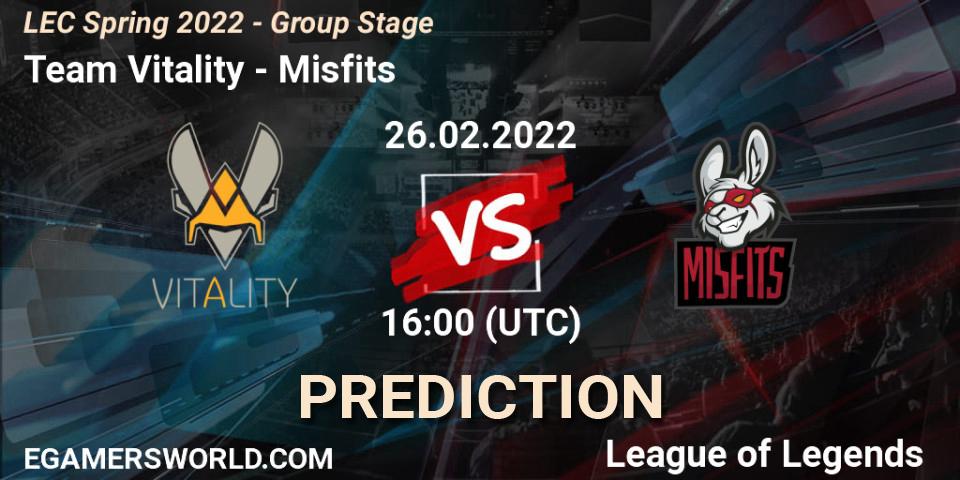 Team Vitality vs Misfits: Match Prediction. 26.02.22, LoL, LEC Spring 2022 - Group Stage