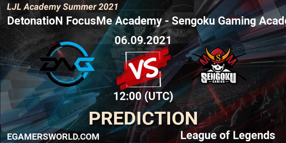 DetonatioN FocusMe Academy vs Sengoku Gaming Academy: Match Prediction. 06.09.2021 at 12:00, LoL, LJL Academy Summer 2021