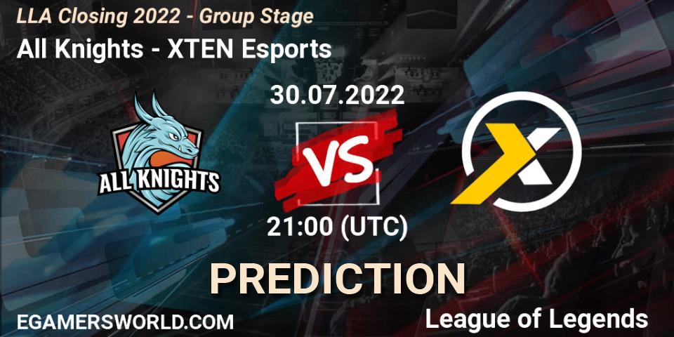 All Knights vs XTEN Esports: Match Prediction. 30.07.22, LoL, LLA Closing 2022 - Group Stage