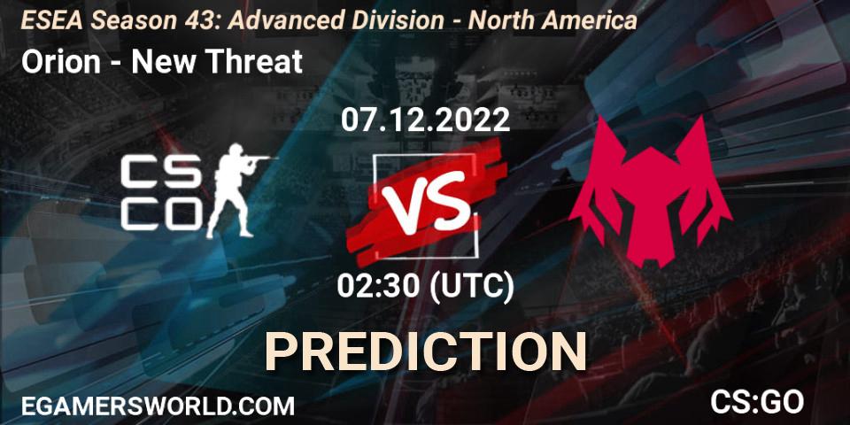 Orion vs New Threat: Match Prediction. 07.12.22, CS2 (CS:GO), ESEA Season 43: Advanced Division - North America