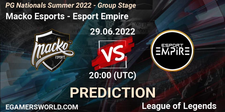 Macko Esports vs Esport Empire: Match Prediction. 29.06.2022 at 20:00, LoL, PG Nationals Summer 2022 - Group Stage