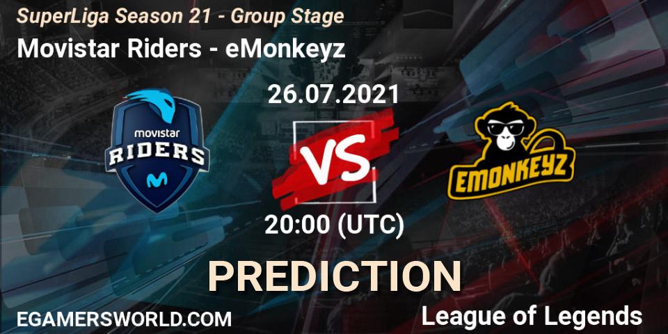 Movistar Riders vs eMonkeyz: Match Prediction. 26.07.2021 at 20:00, LoL, SuperLiga Season 21 - Group Stage 