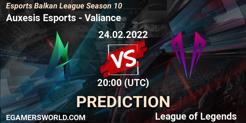 Auxesis Esports vs Valiance: Match Prediction. 24.02.2022 at 20:00, LoL, Esports Balkan League Season 10