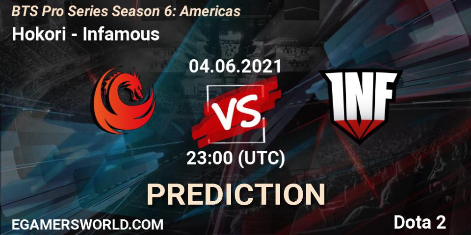 Hokori vs Infamous: Match Prediction. 04.06.2021 at 20:00, Dota 2, BTS Pro Series Season 6: Americas