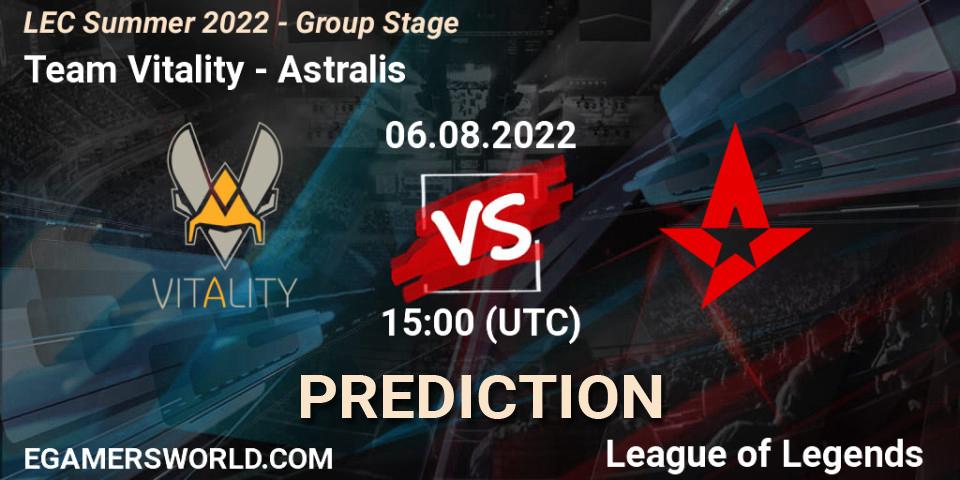 Team Vitality vs Astralis: Match Prediction. 06.08.2022 at 15:00, LoL, LEC Summer 2022 - Group Stage