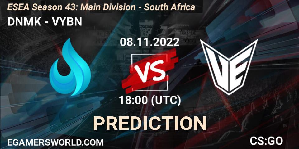 DNMK vs VYBN: Match Prediction. 15.11.2022 at 18:00, Counter-Strike (CS2), ESEA Season 43: Main Division - South Africa