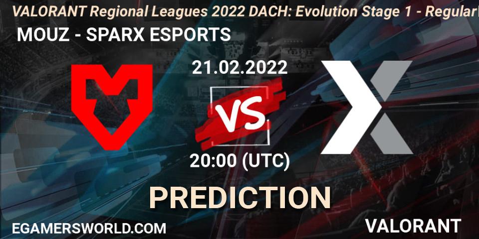  MOUZ vs SPARX ESPORTS: Match Prediction. 21.02.2022 at 20:00, VALORANT, VALORANT Regional Leagues 2022 DACH: Evolution Stage 1 - Regular Season