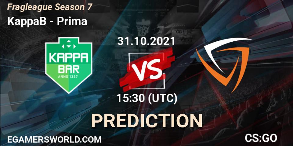 KappaB vs Prima: Match Prediction. 31.10.2021 at 15:30, Counter-Strike (CS2), Fragleague Season 7