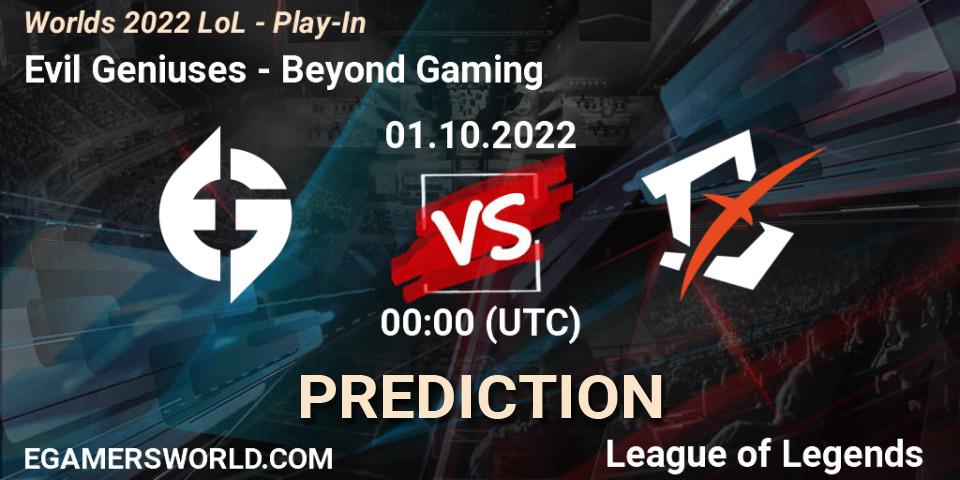 Evil Geniuses vs Beyond Gaming: Match Prediction. 01.10.22, LoL, Worlds 2022 LoL - Play-In
