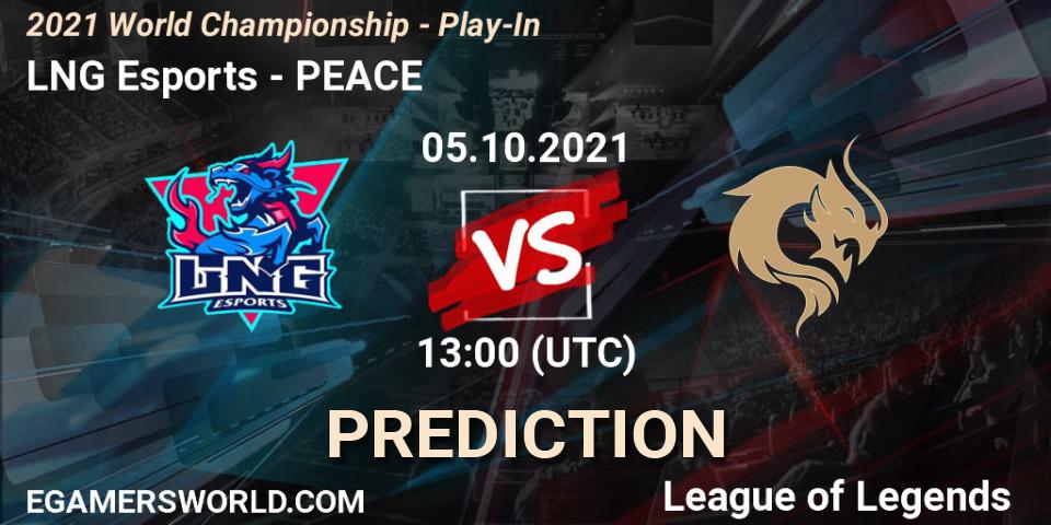 LNG Esports vs PEACE: Match Prediction. 05.10.2021 at 13:10, LoL, 2021 World Championship - Play-In