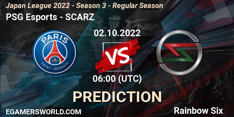 PSG Esports vs SCARZ: Match Prediction. 02.10.2022 at 06:00, Rainbow Six, Japan League 2022 - Season 3 - Regular Season