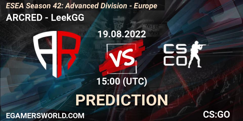 ARCRED vs LeekGG: Match Prediction. 19.08.2022 at 15:00, Counter-Strike (CS2), ESEA Season 42: Advanced Division - Europe