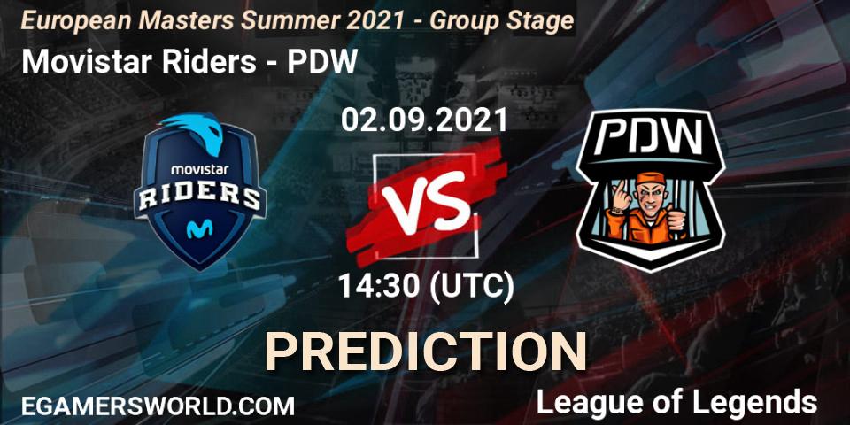 Movistar Riders vs PDW: Match Prediction. 02.09.2021 at 14:30, LoL, European Masters Summer 2021 - Group Stage