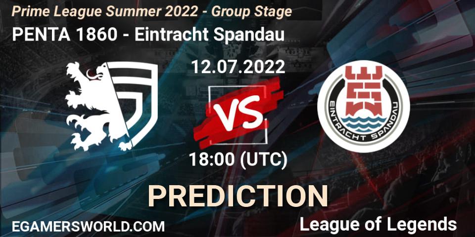 PENTA 1860 vs Eintracht Spandau: Match Prediction. 12.07.2022 at 19:00, LoL, Prime League Summer 2022 - Group Stage
