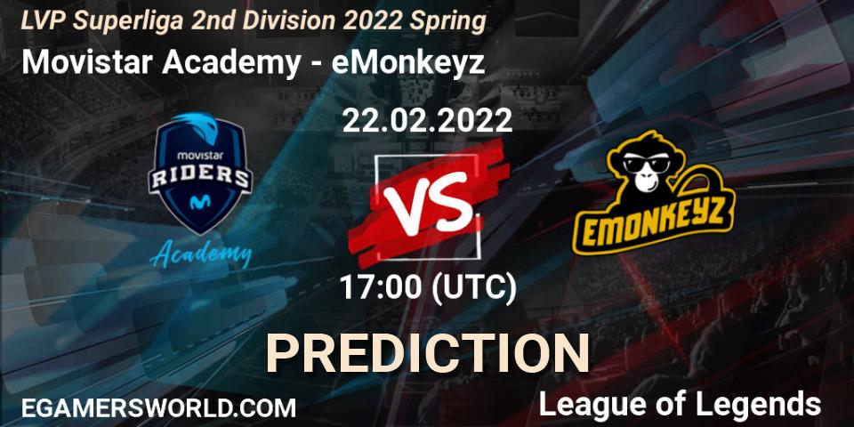 Movistar Academy vs eMonkeyz: Match Prediction. 22.02.22, LoL, LVP Superliga 2nd Division 2022 Spring