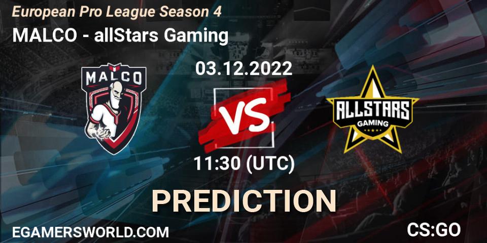 MALCO vs allStars Gaming: Match Prediction. 03.12.2022 at 11:30, Counter-Strike (CS2), European Pro League Season 4