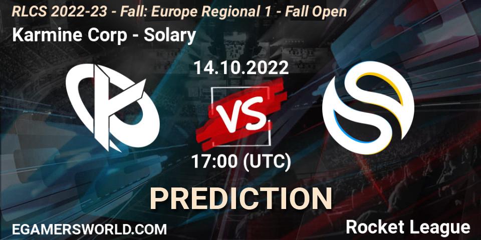 Karmine Corp vs Solary: Match Prediction. 14.10.2022 at 15:00, Rocket League, RLCS 2022-23 - Fall: Europe Regional 1 - Fall Open