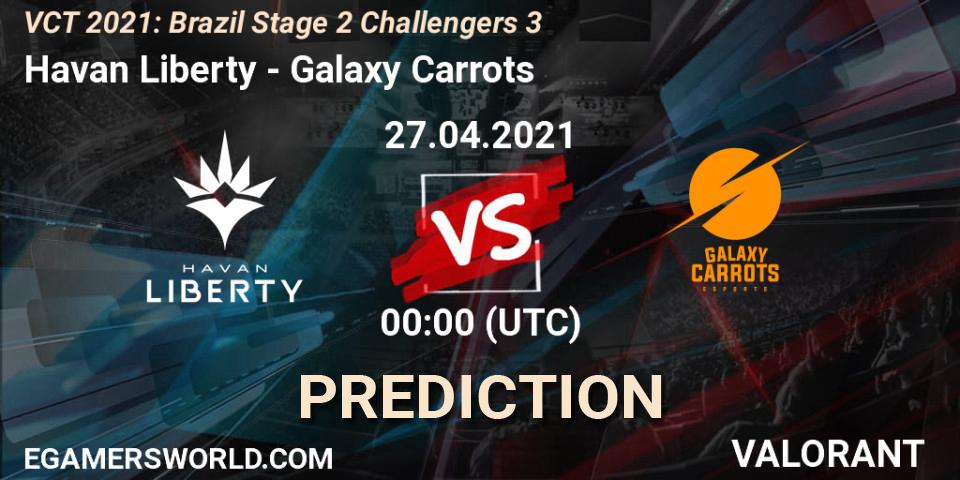 Havan Liberty vs Galaxy Carrots: Match Prediction. 27.04.2021 at 01:15, VALORANT, VCT 2021: Brazil Stage 2 Challengers 3