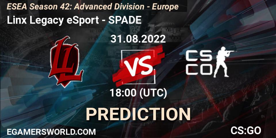 Linx Legacy eSport vs SPADE: Match Prediction. 31.08.2022 at 18:00, Counter-Strike (CS2), ESEA Season 42: Advanced Division - Europe