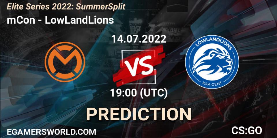 mCon vs LowLandLions: Match Prediction. 14.07.2022 at 19:00, Counter-Strike (CS2), Elite Series 2022: Summer Split