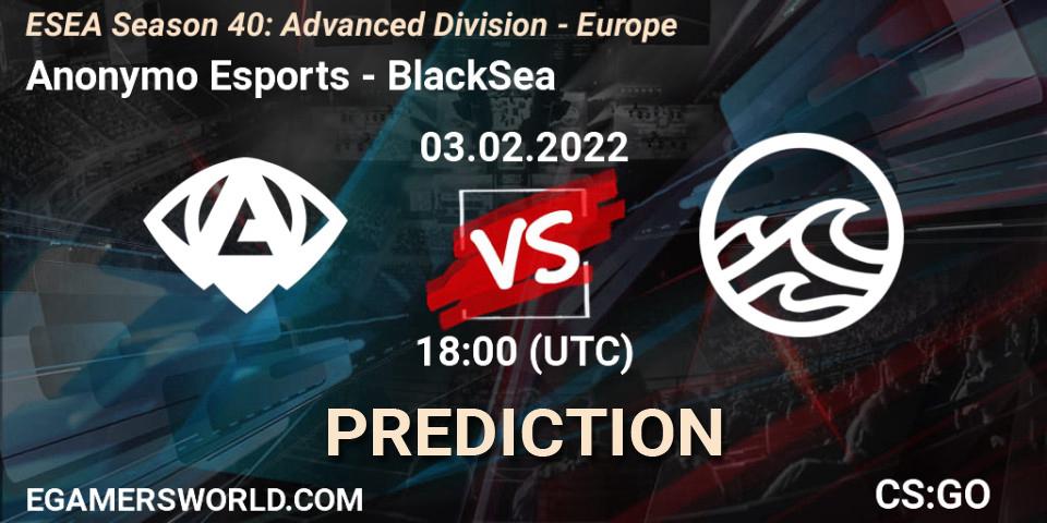 Anonymo Esports vs BlackSea: Match Prediction. 03.02.2022 at 18:00, Counter-Strike (CS2), ESEA Season 40: Advanced Division - Europe