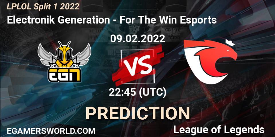 Electronik Generation vs For The Win Esports: Match Prediction. 09.02.2022 at 22:30, LoL, LPLOL Split 1 2022