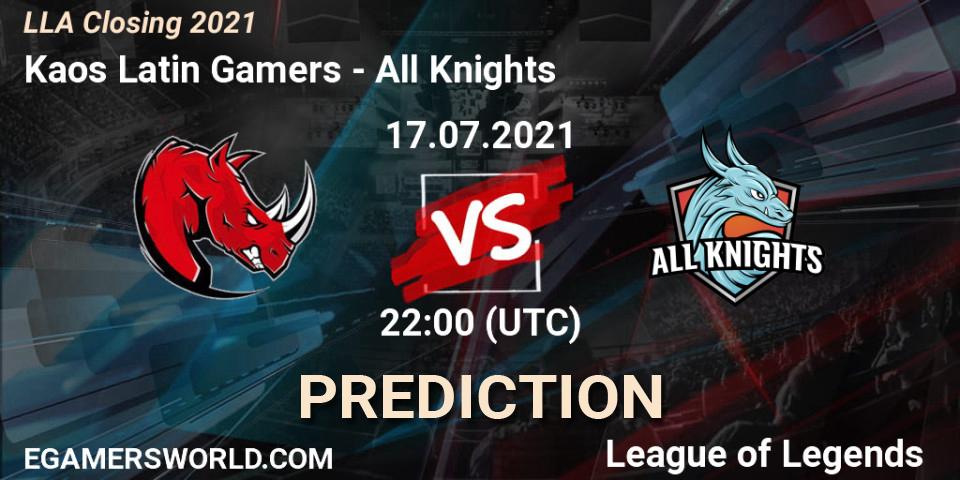 Kaos Latin Gamers vs All Knights: Match Prediction. 18.07.21, LoL, LLA Closing 2021
