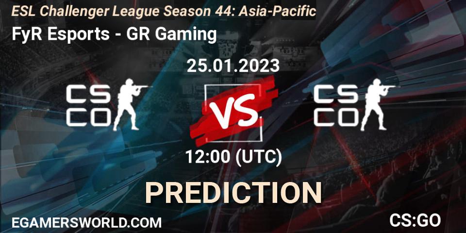 FyR Esports vs GR Gaming: Match Prediction. 25.01.23, CS2 (CS:GO), ESL Challenger League Season 44: Asia-Pacific