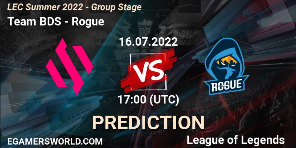 Team BDS vs Rogue: Match Prediction. 16.07.2022 at 17:00, LoL, LEC Summer 2022 - Group Stage
